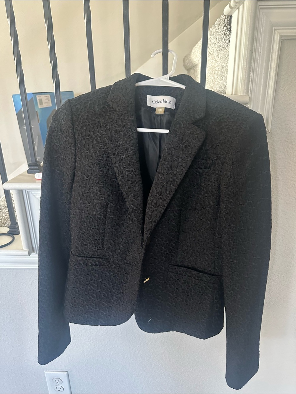 Calvin Klein Black Textured Notch-Lapel Blazer